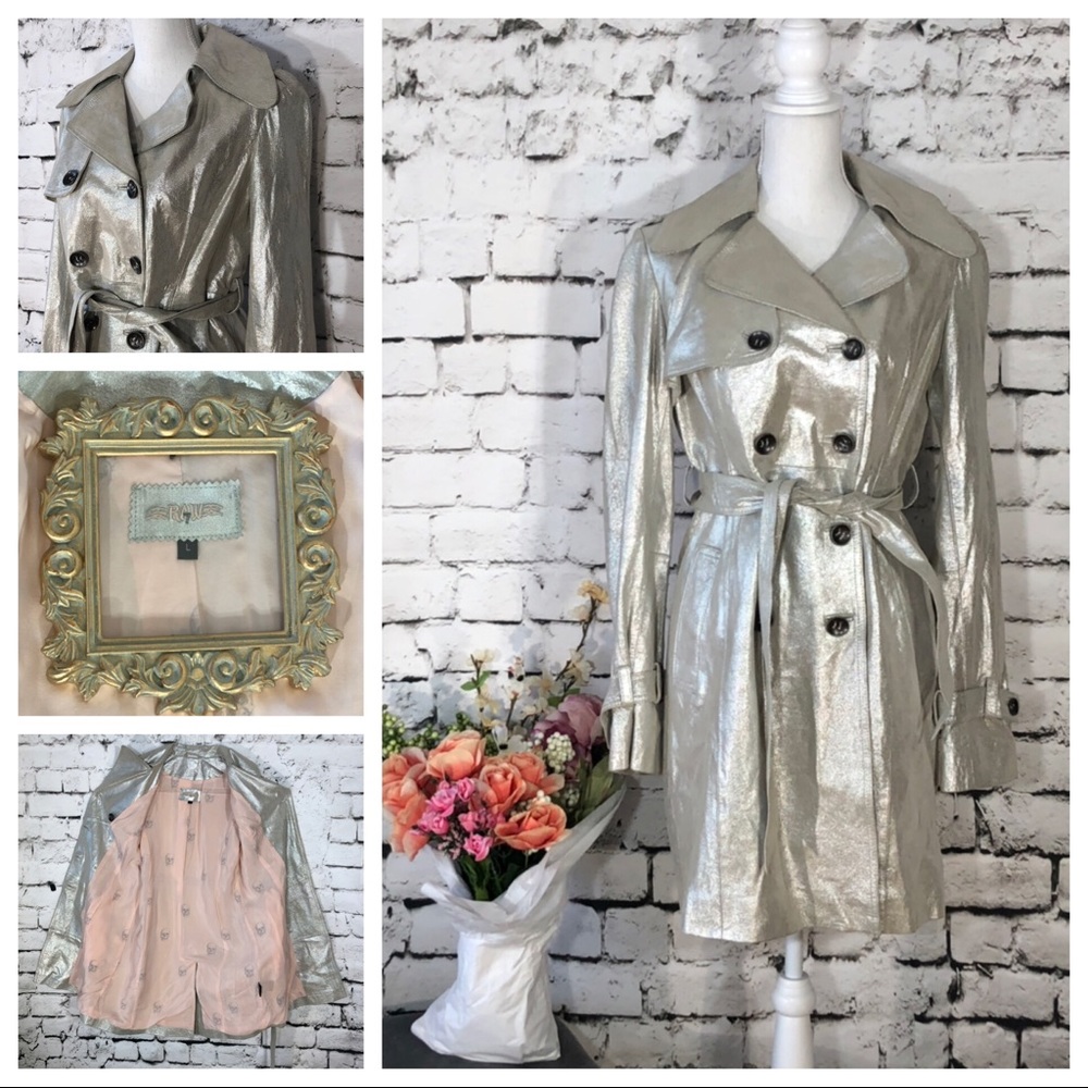 Silver Leather Trench Coat by Raw7 Lined in Silk